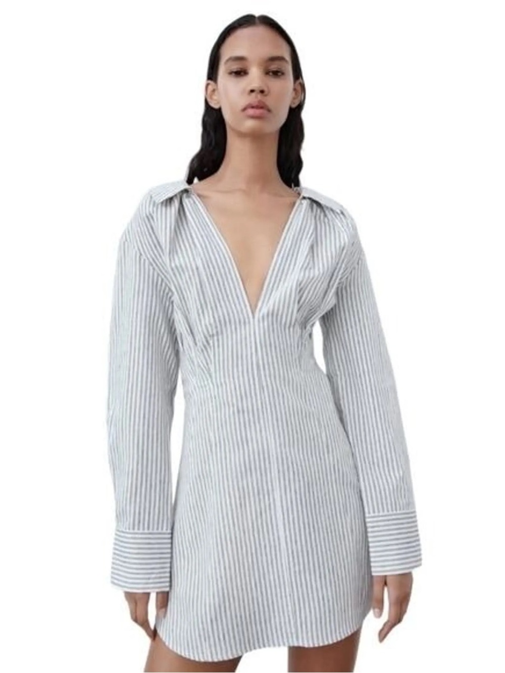 Zara The Camille Striped Ecru Mini Dress in White Size L